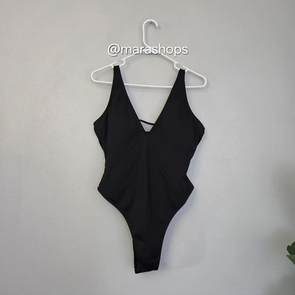 TA3 Swim Hi Cut Plungey Black One Piece Swimsuit